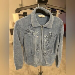 Alia Blue Embroidered Jacket Zip Up